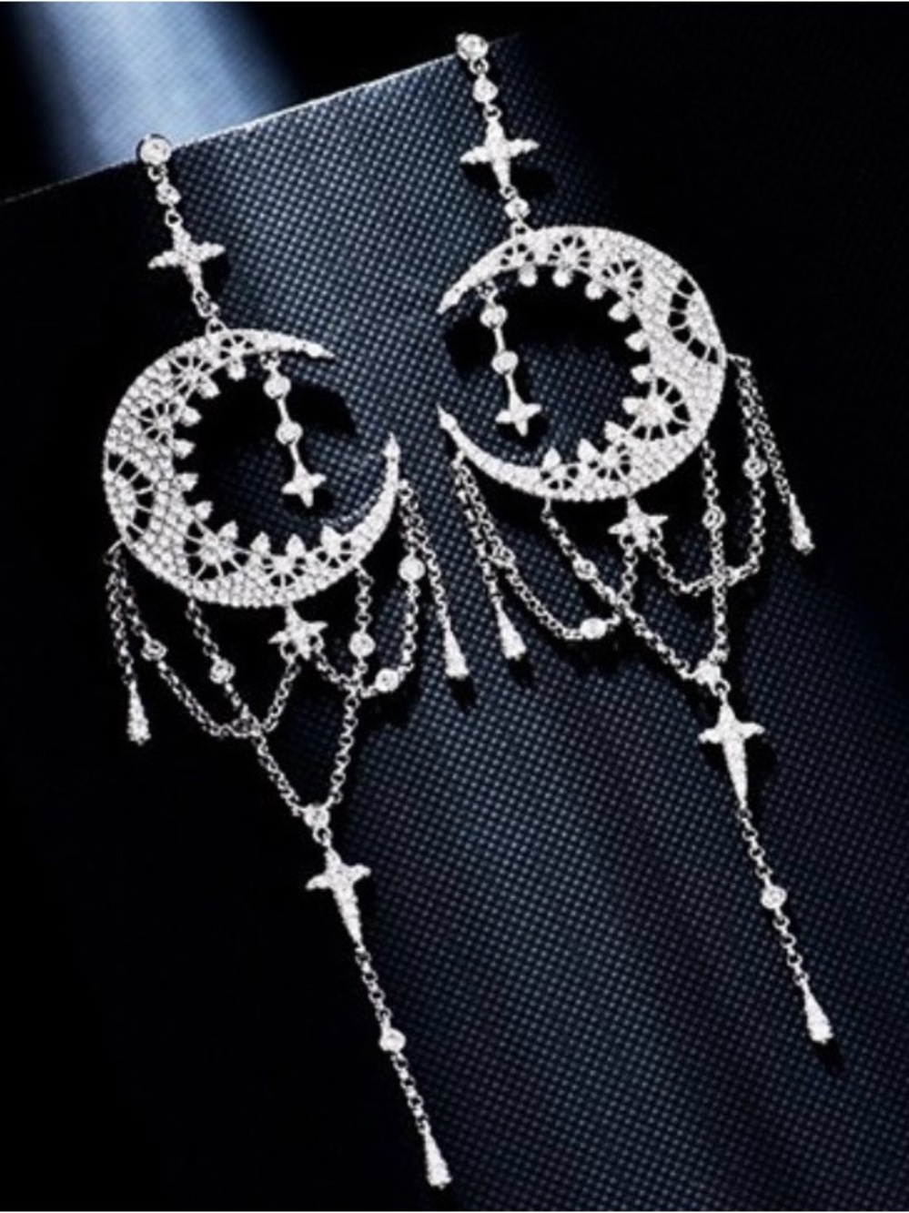 APM Mona Sterling Silver Crescent Moon & Star Dangle Earrings - Eden Collection